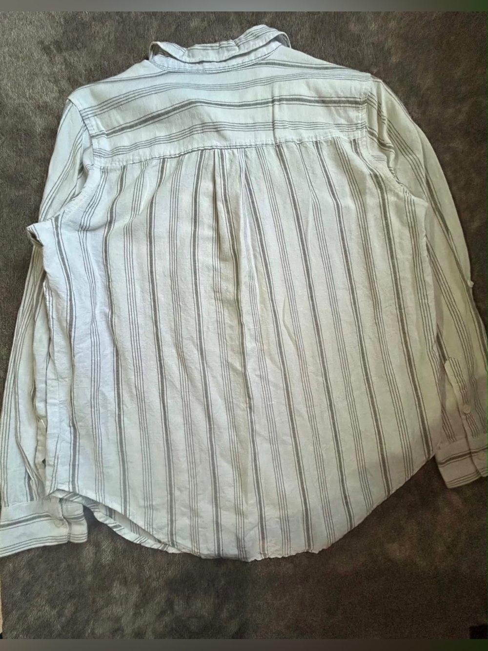 Liz Claiborne Linen/Cotton White Striped Button-Down Shirt Oversized Small - Picture 5 of 7